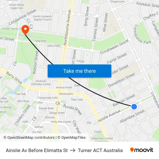 Ainslie Av Before Elimatta St to Turner ACT Australia map