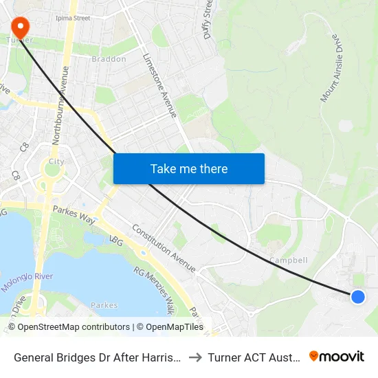 General Bridges Dr After Harrison Rd to Turner ACT Australia map