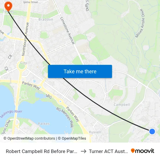 Robert Campbell Rd Before Parnell Rd to Turner ACT Australia map