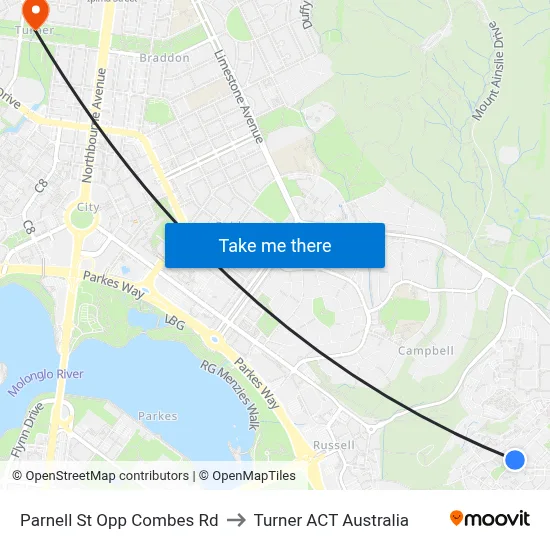 Parnell St Opp Combes Rd to Turner ACT Australia map