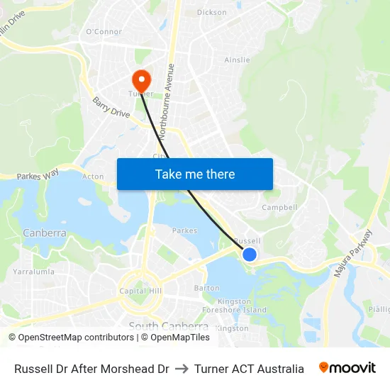 Russell Dr After Morshead Dr to Turner ACT Australia map