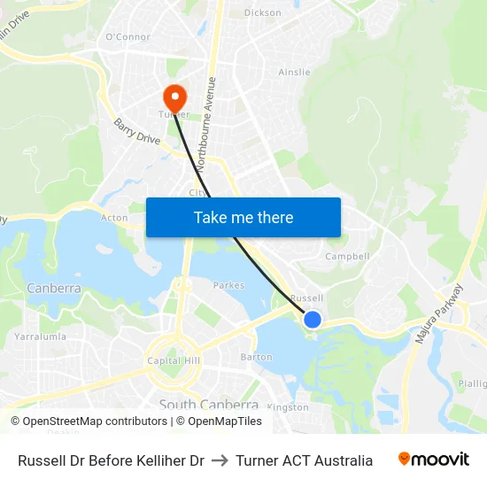 Russell Dr Before Kelliher Dr to Turner ACT Australia map