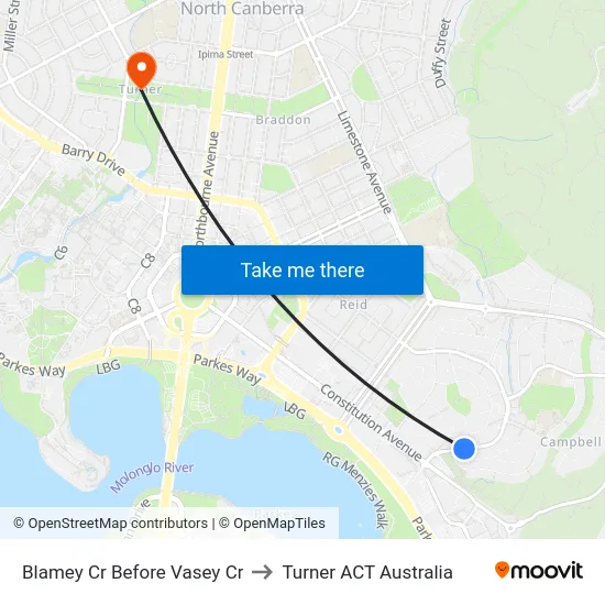Blamey Cr Before Vasey Cr to Turner ACT Australia map