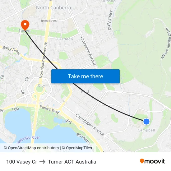 100 Vasey Cr to Turner ACT Australia map