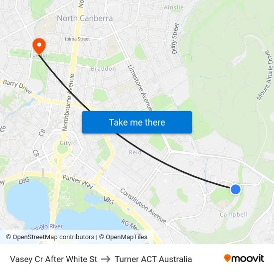 Vasey Cr After White St to Turner ACT Australia map