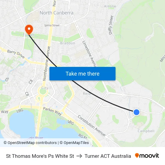 St Thomas More's Ps White St to Turner ACT Australia map