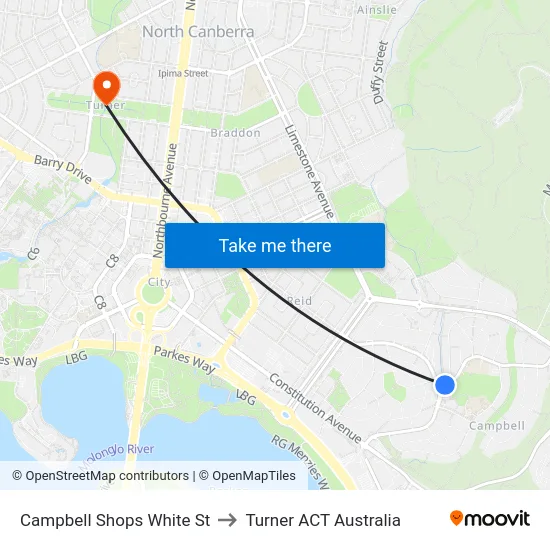 Campbell Shops White St to Turner ACT Australia map