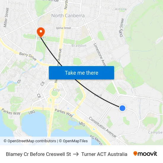 Blamey Cr Before Creswell St to Turner ACT Australia map