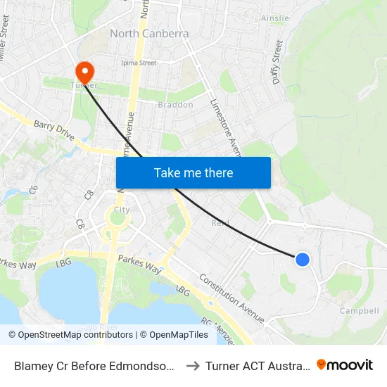 Blamey Cr Before Edmondson St to Turner ACT Australia map