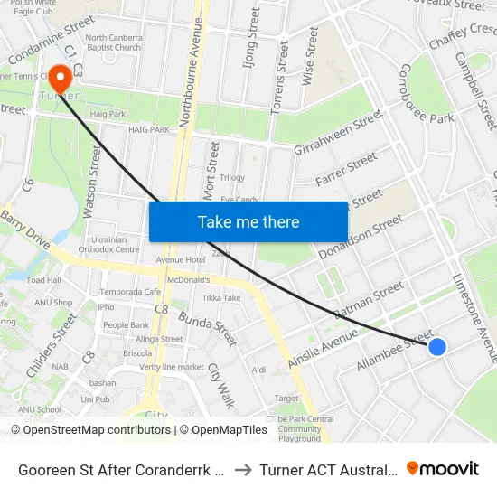 Gooreen St After Coranderrk St to Turner ACT Australia map