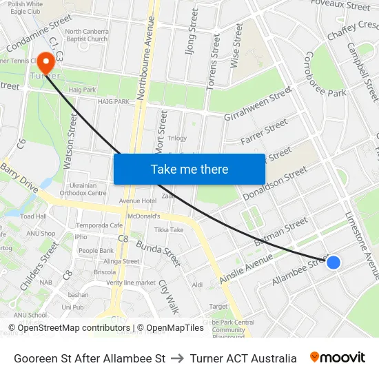 Gooreen St After Allambee St to Turner ACT Australia map
