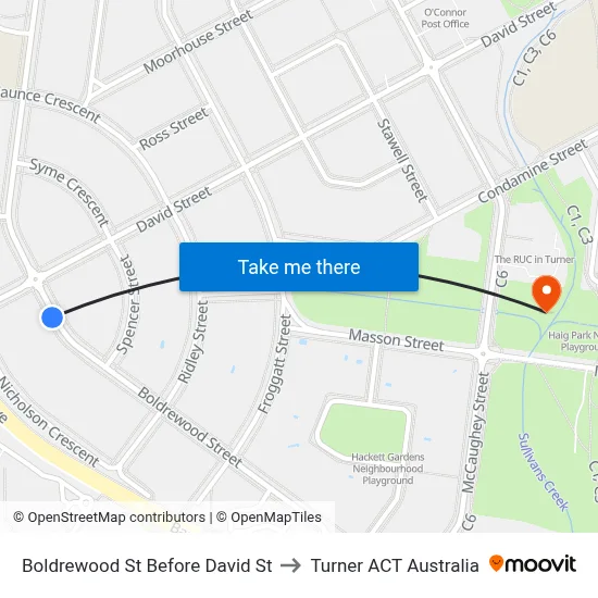 Boldrewood St Before David St to Turner ACT Australia map