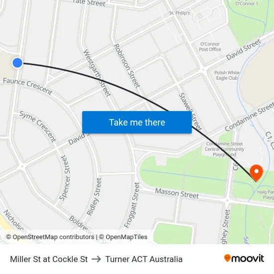Miller St at Cockle St to Turner ACT Australia map