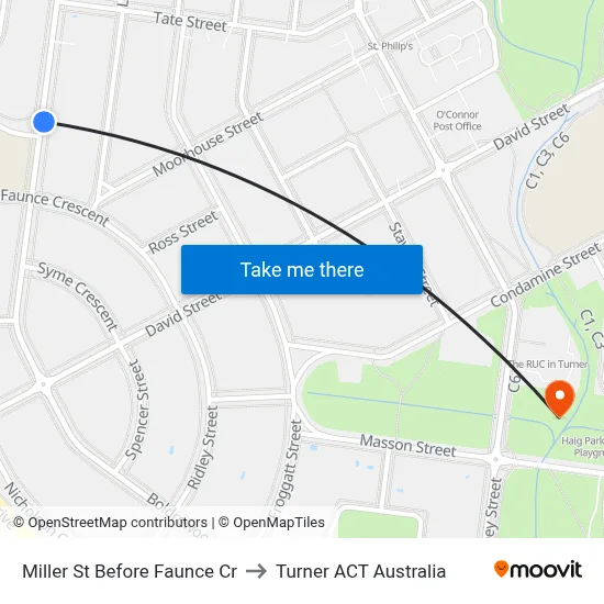 Miller St Before Faunce Cr to Turner ACT Australia map