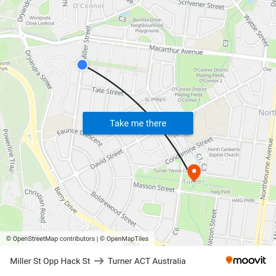 Miller St Opp Hack St to Turner ACT Australia map