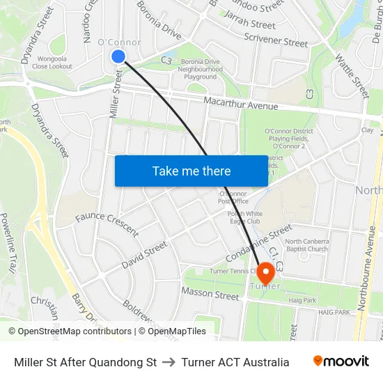 Miller St After Quandong St to Turner ACT Australia map