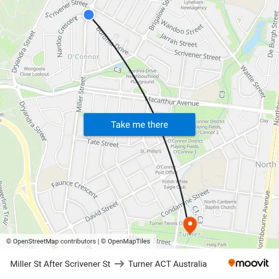 Miller St After Scrivener St to Turner ACT Australia map