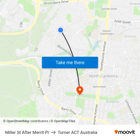 Miller St After Merrit Pl to Turner ACT Australia map