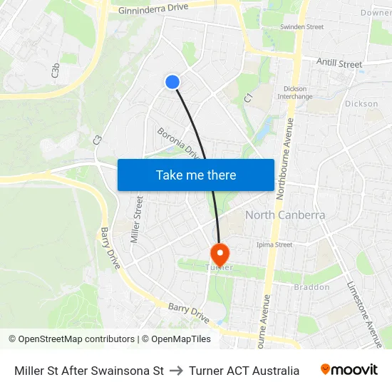 Miller St After Swainsona St to Turner ACT Australia map