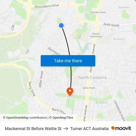 Mackennal St Before Wattle St to Turner ACT Australia map