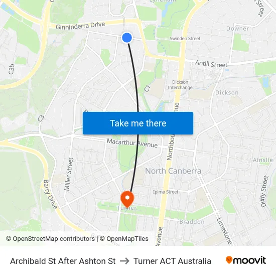 Archibald St After Ashton St to Turner ACT Australia map