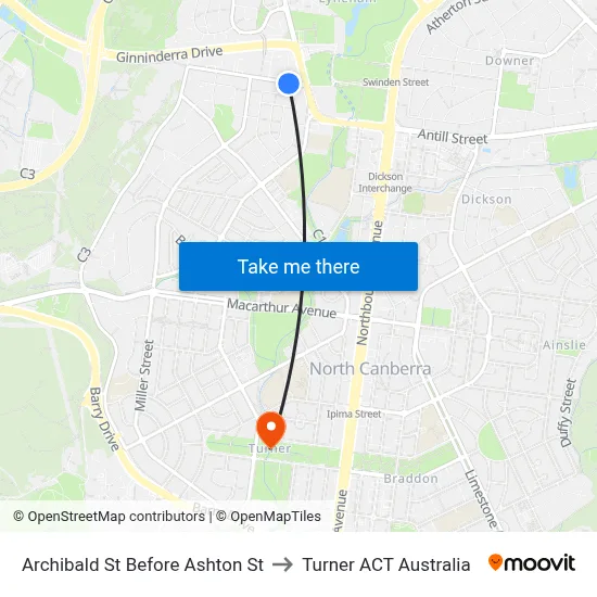 Archibald St Before Ashton St to Turner ACT Australia map