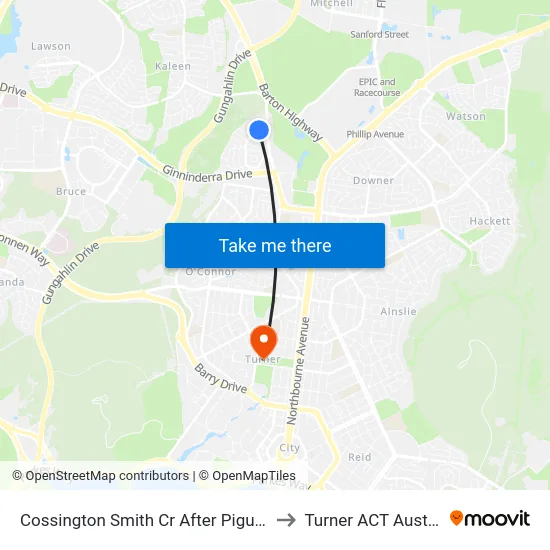 Cossington Smith Cr After Piguenit Cl to Turner ACT Australia map