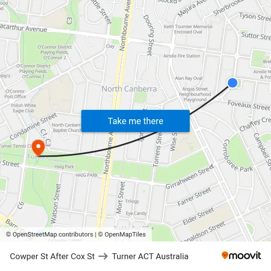 Cowper St After Cox St to Turner ACT Australia map
