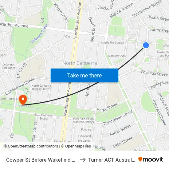 Cowper St Before Wakefield Av to Turner ACT Australia map