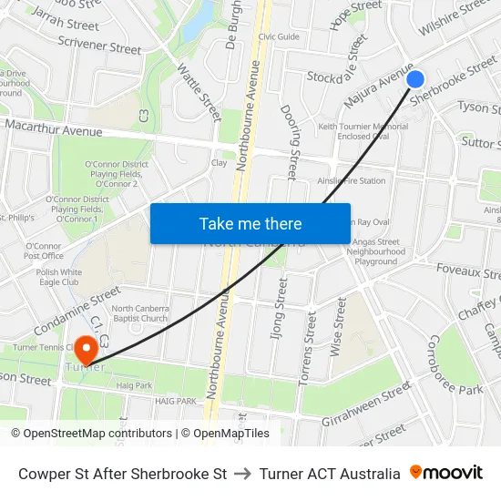 Cowper St After Sherbrooke St to Turner ACT Australia map