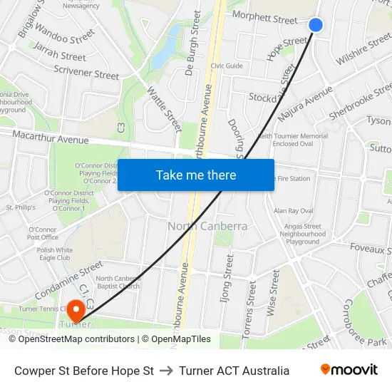 Cowper St Before Hope St to Turner ACT Australia map