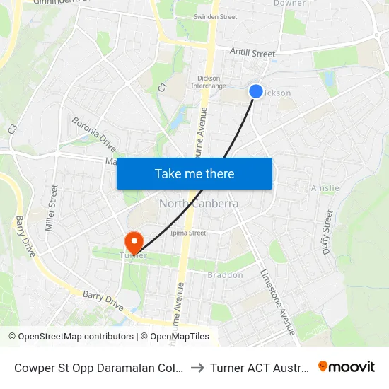 Cowper St Opp Daramalan College to Turner ACT Australia map