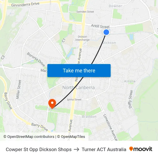 Cowper St Opp Dickson Shops to Turner ACT Australia map