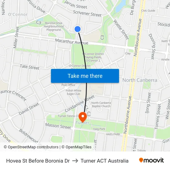 Hovea St Before Boronia Dr to Turner ACT Australia map