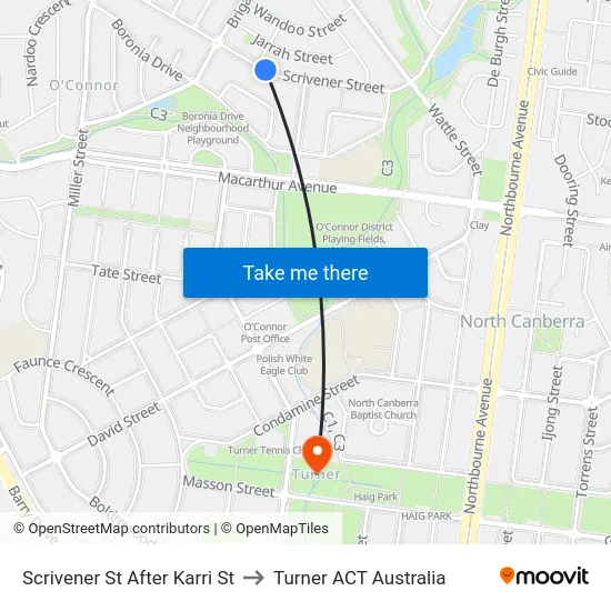 Scrivener St After Karri St to Turner ACT Australia map