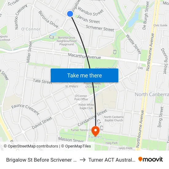 Brigalow St Before Scrivener St to Turner ACT Australia map