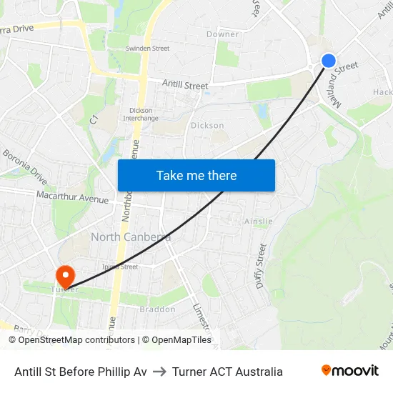 Antill St Before Phillip Av to Turner ACT Australia map