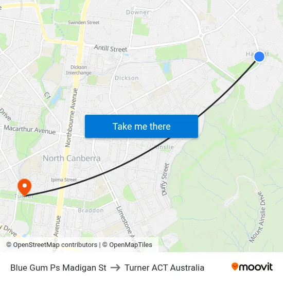 Blue Gum Ps Madigan St to Turner ACT Australia map