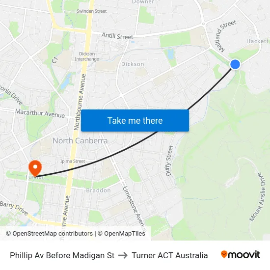 Phillip Av Before Madigan St to Turner ACT Australia map