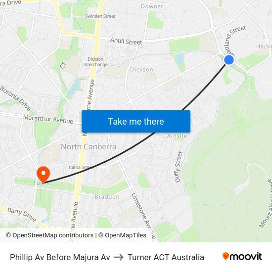 Phillip Av Before Majura Av to Turner ACT Australia map