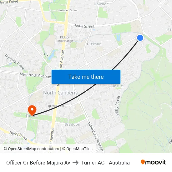 Officer Cr Before Majura Av to Turner ACT Australia map