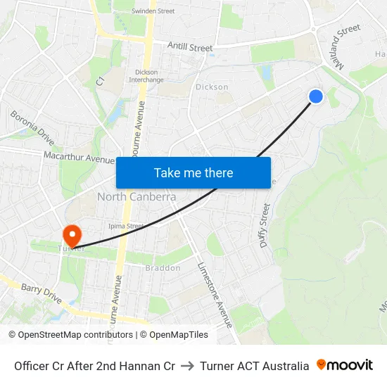 Officer Cr After 2nd Hannan Cr to Turner ACT Australia map