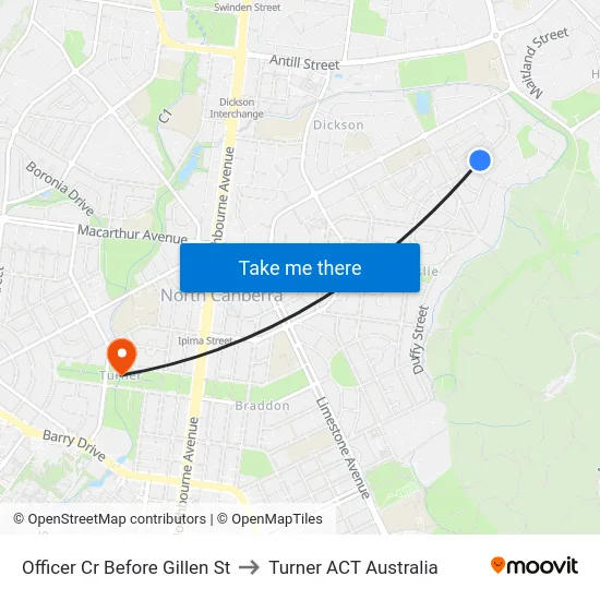 Officer Cr Before Gillen St to Turner ACT Australia map