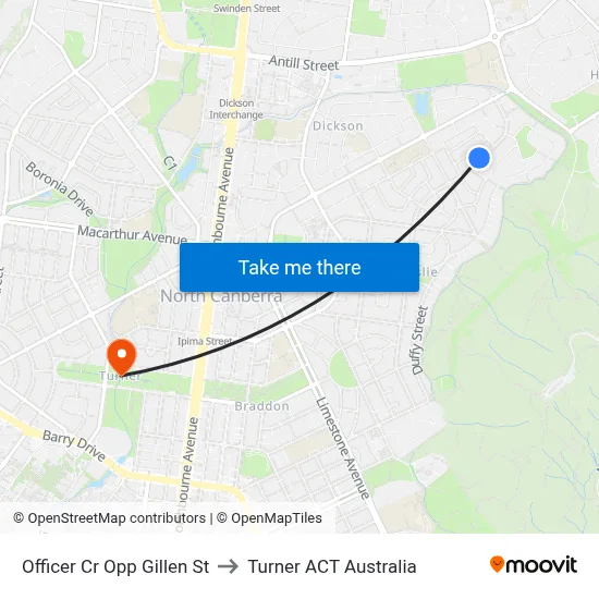 Officer Cr Opp Gillen St to Turner ACT Australia map
