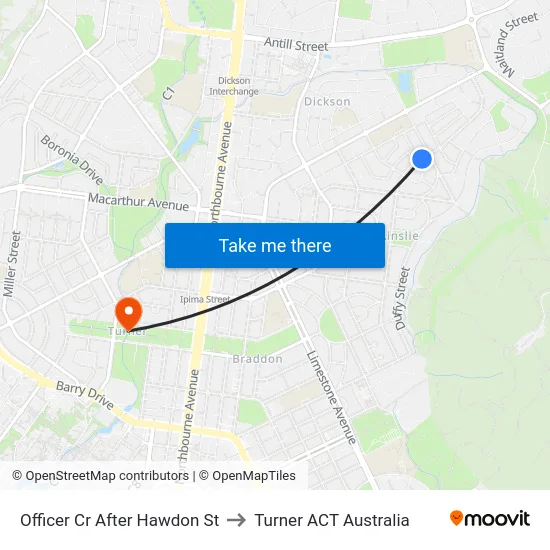 Officer Cr After Hawdon St to Turner ACT Australia map