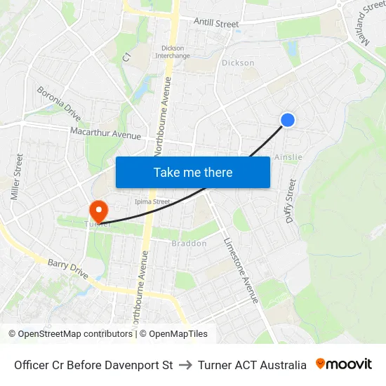 Officer Cr Before Davenport St to Turner ACT Australia map