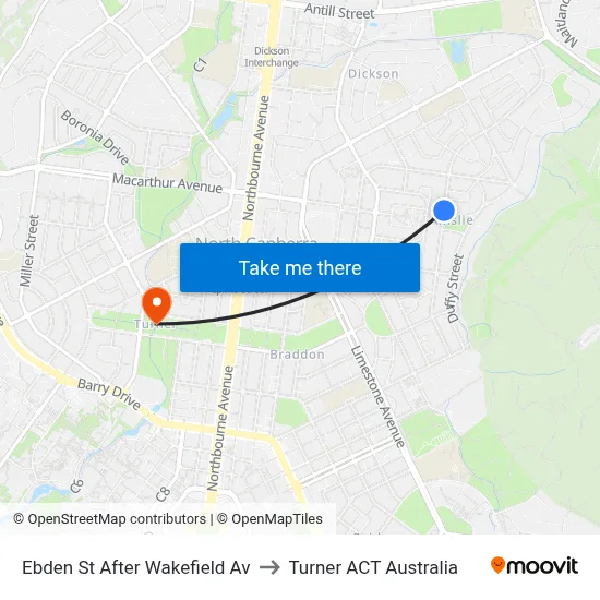 Ebden St After Wakefield Av to Turner ACT Australia map