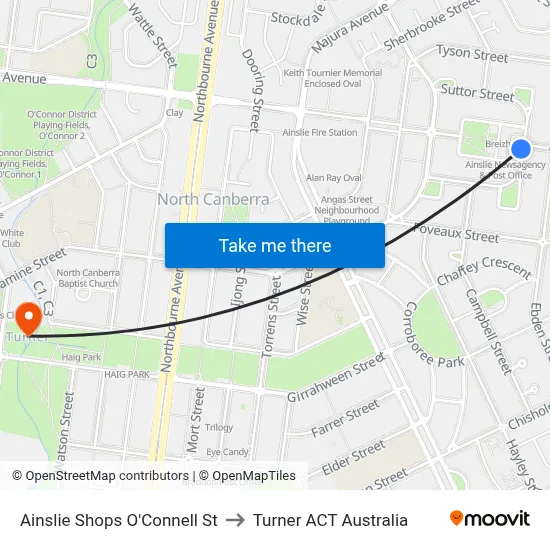 Ainslie Shops O'Connell St to Turner ACT Australia map