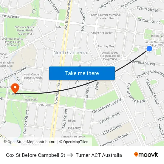 Cox St Before Campbell St to Turner ACT Australia map