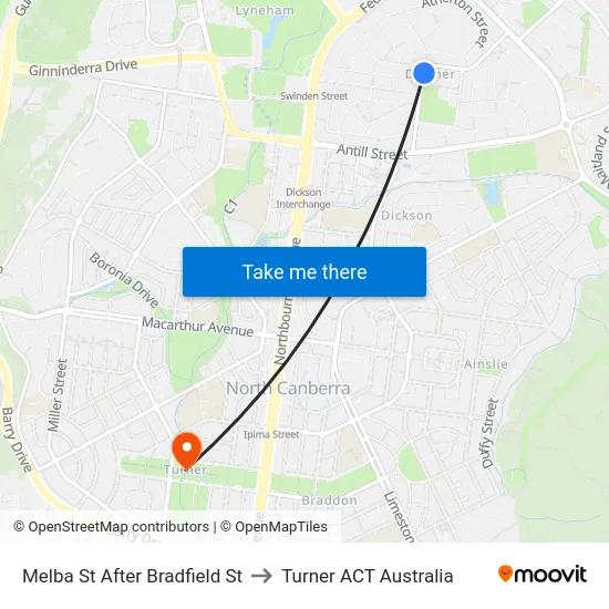 Melba St After Bradfield St to Turner ACT Australia map